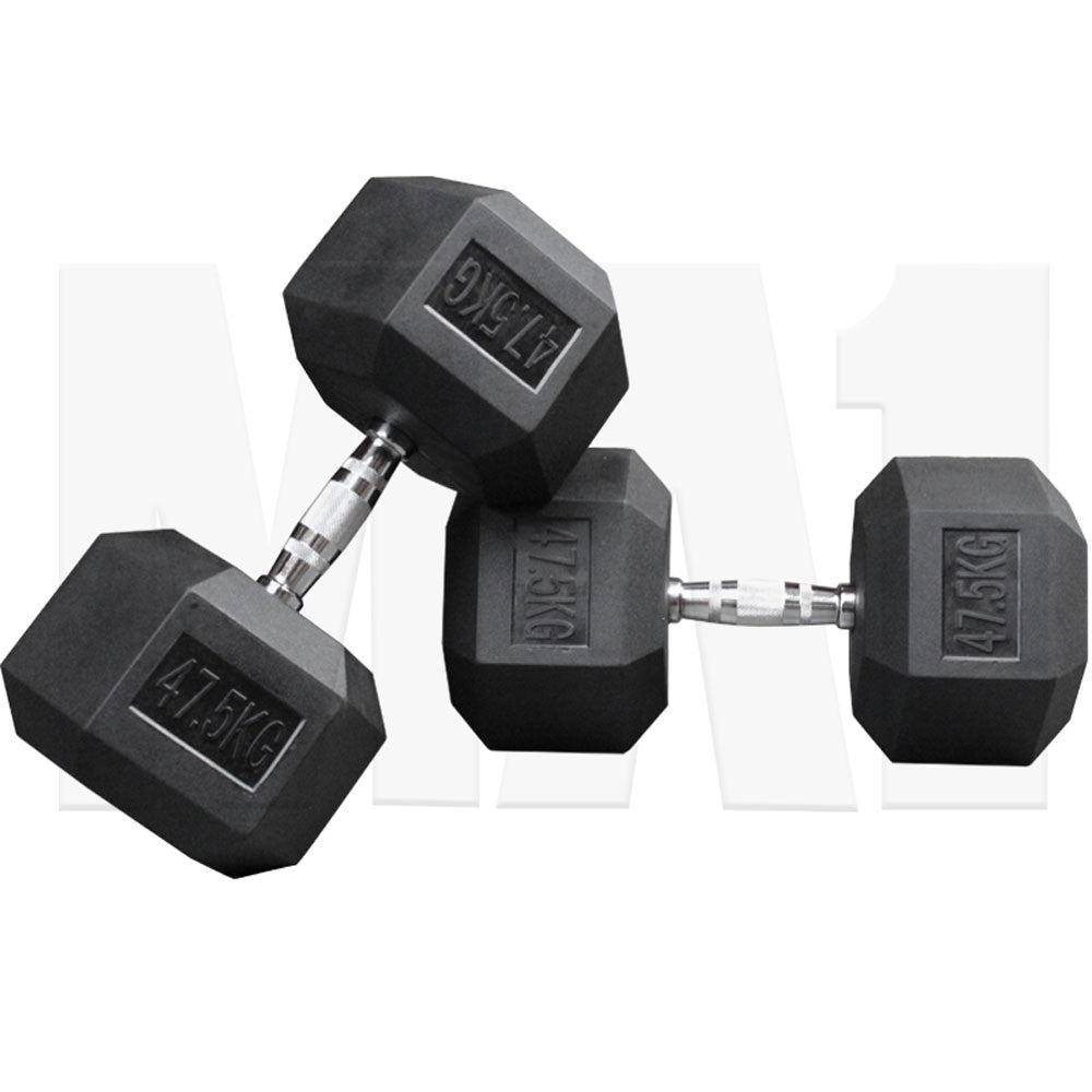 MA1 Rubber Hex Dumbbells - 47.5kg (Pair)