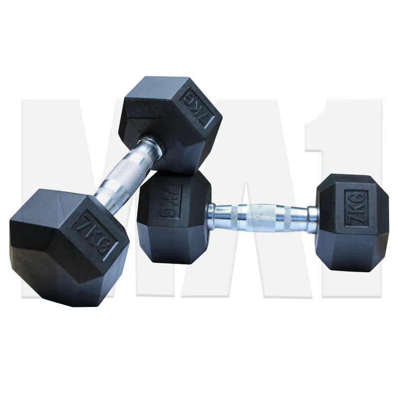 MA1 Rubber Hex Dumbbells - 7kg (Pair)