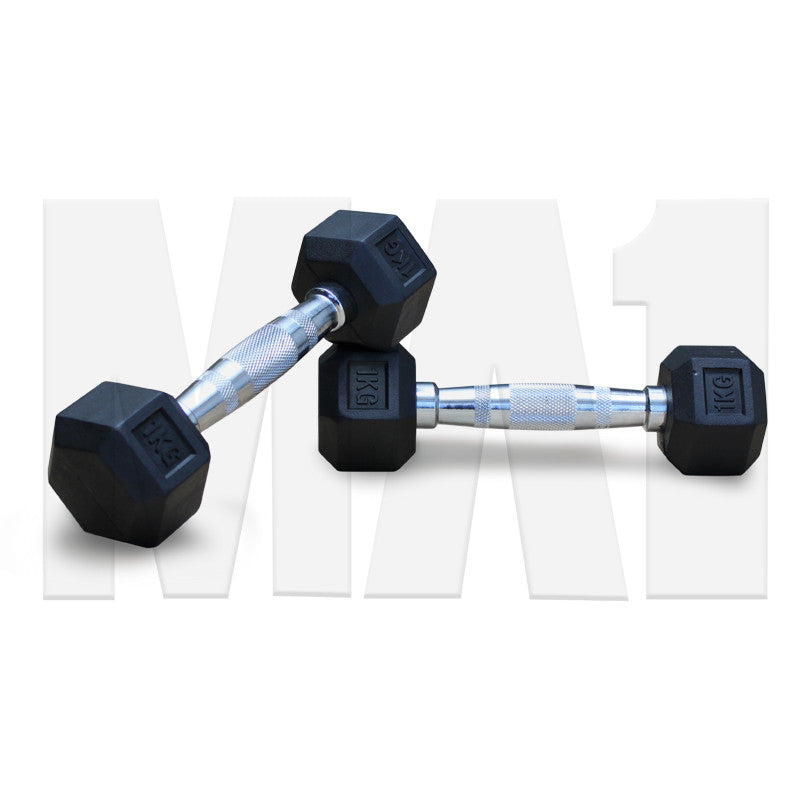 MA1 Rubber Hex Dumbbells - 1kg (Pair)