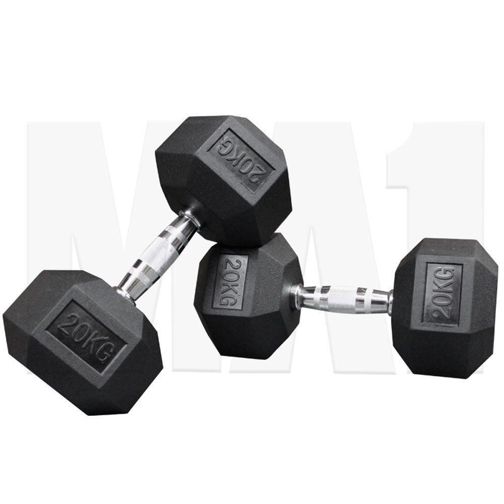 MA1 Rubber Hex Dumbbells - 20kg (Pair)