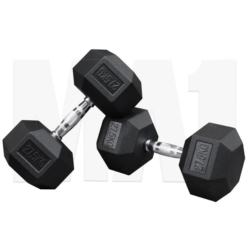 MA1 Rubber Hex Dumbbells - 27.5kg (Pair)
