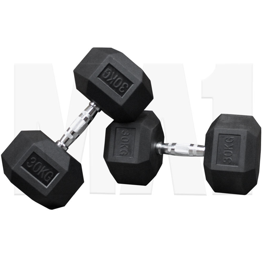 MA1 Rubber Hex Dumbbells - 30kg (Pair)