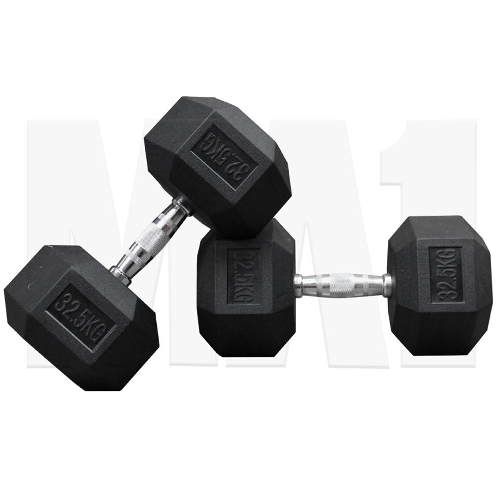 MA1 Rubber Hex Dumbbells - 32.5kg (Pair)