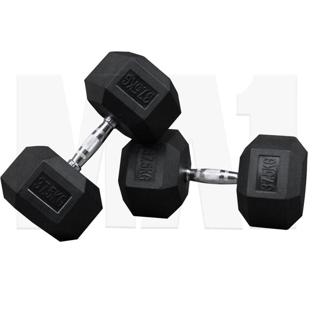 MA1 Rubber Hex Dumbbells - 37.5kg (Pair)