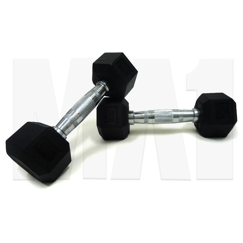 MA1 Rubber Hex Dumbbells - 3kg (Pair)