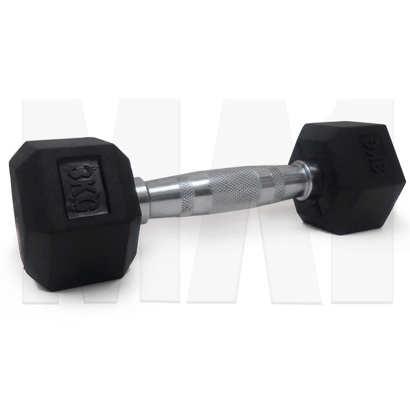 MA1 Rubber Hex Dumbbells - 3kg (Pair)