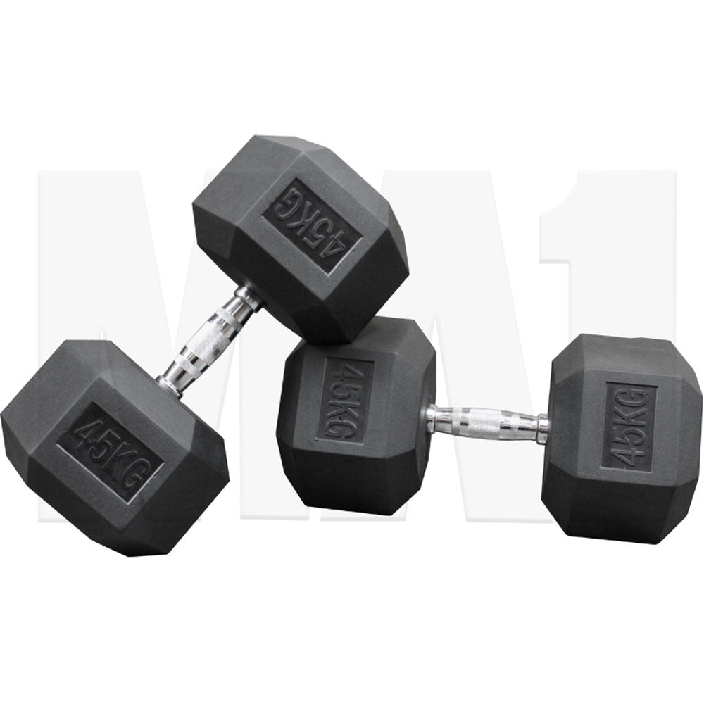 MA1 Rubber Hex Dumbbells - 45kg (Pair)