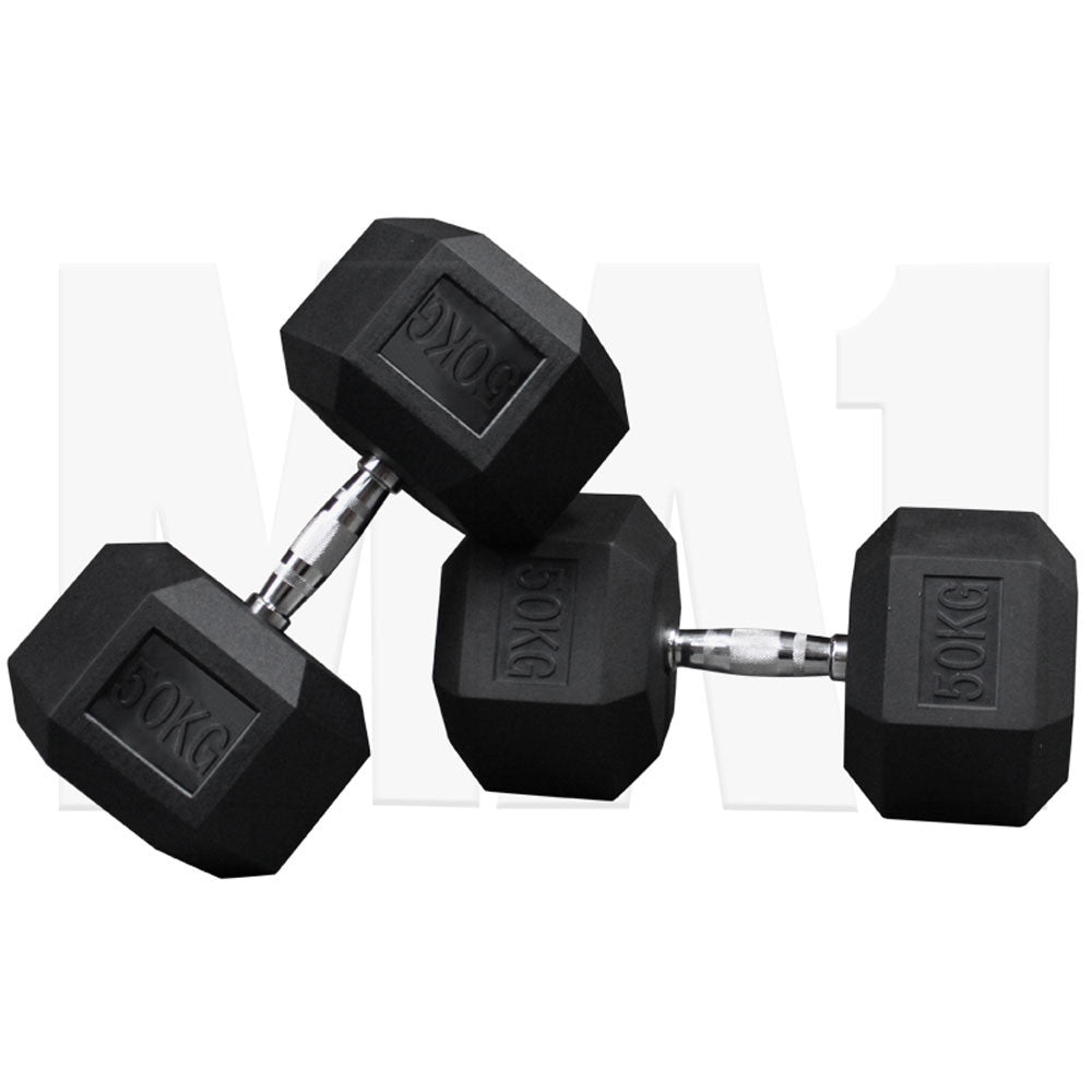 MA1 Rubber Hex Dumbbells - 50kg (Pair)