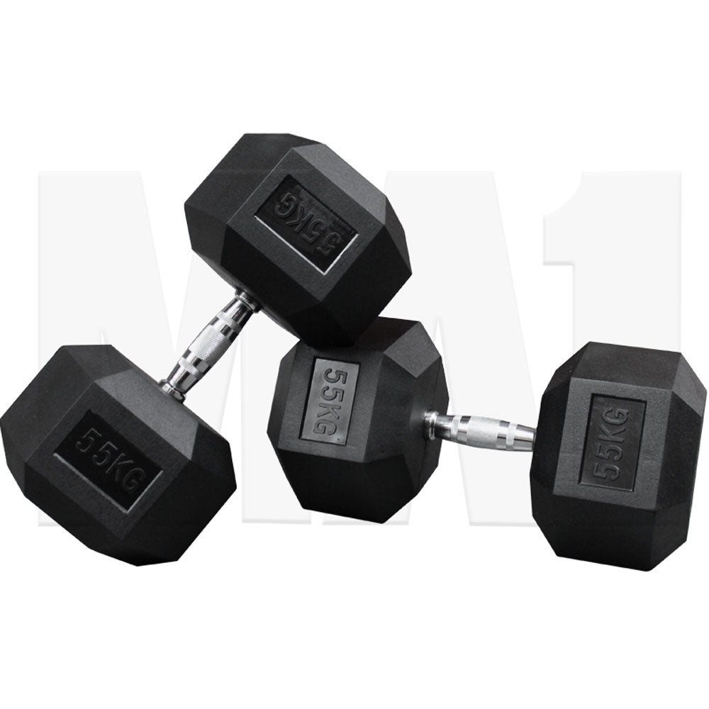 MA1 Rubber Hex Dumbbells - 55kg (Pair)