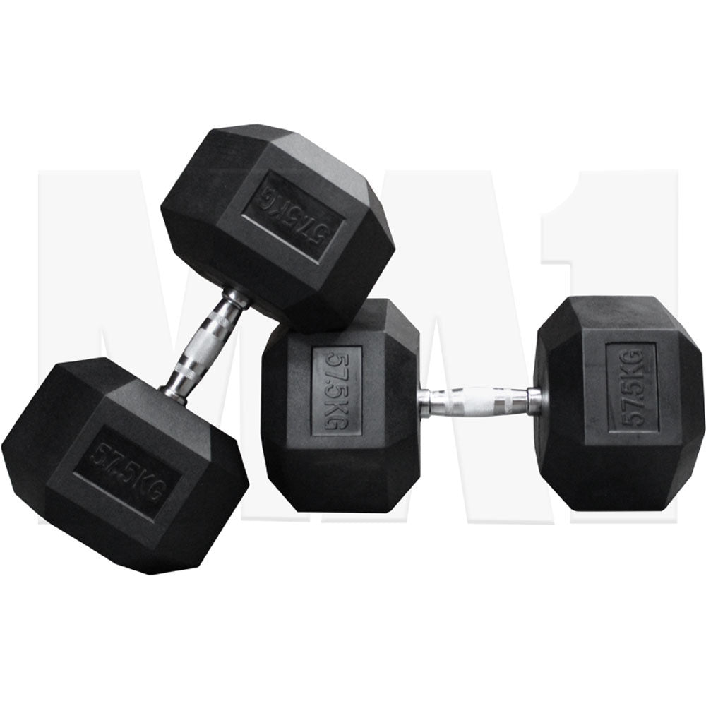 MA1 Rubber Hex Dumbbells - 57.5kg (Pair)