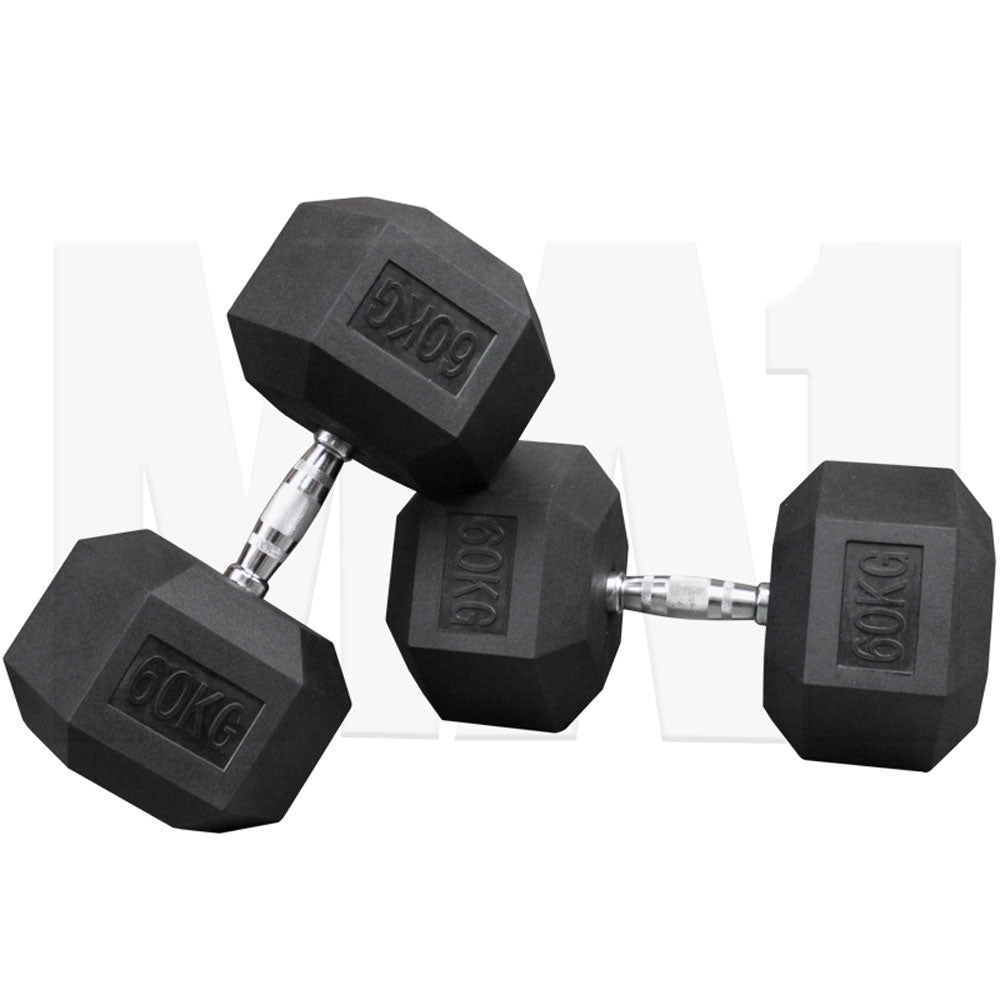 MA1 Rubber Hex Dumbbells - 60kg (Pair)