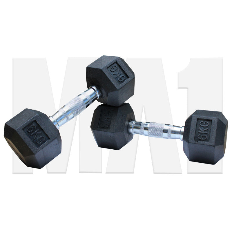 MA1 Rubber Hex Dumbbells - 6kg (Pair)