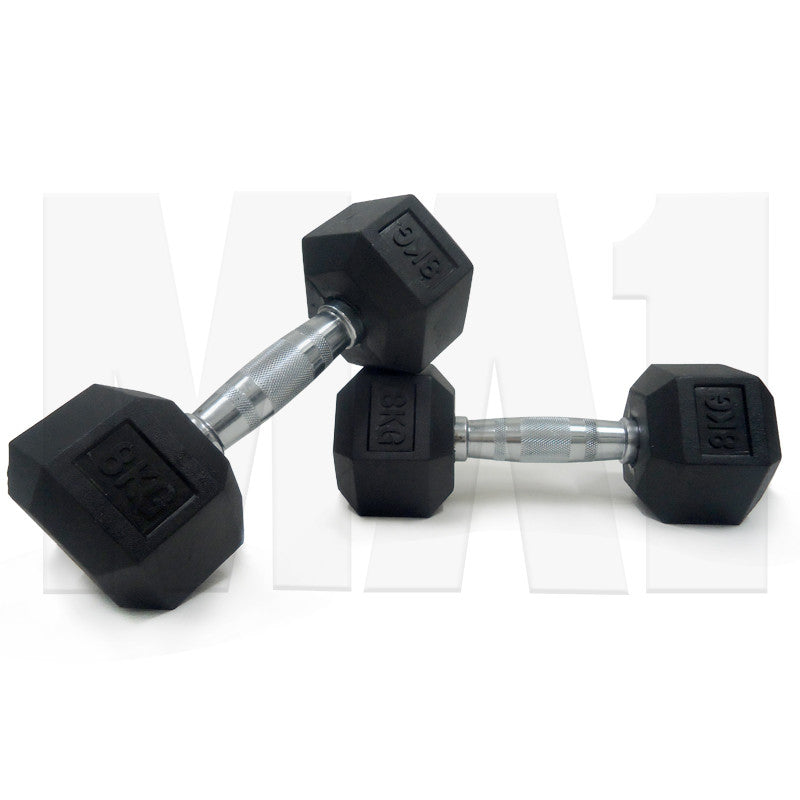 MA1 Rubber Hex Dumbbells - 8kg (Pair)