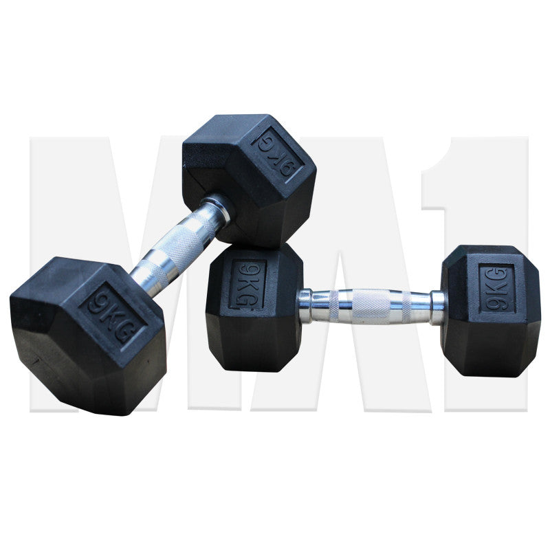 MA1 Rubber Hex Dumbbells - 9kg (Pair)