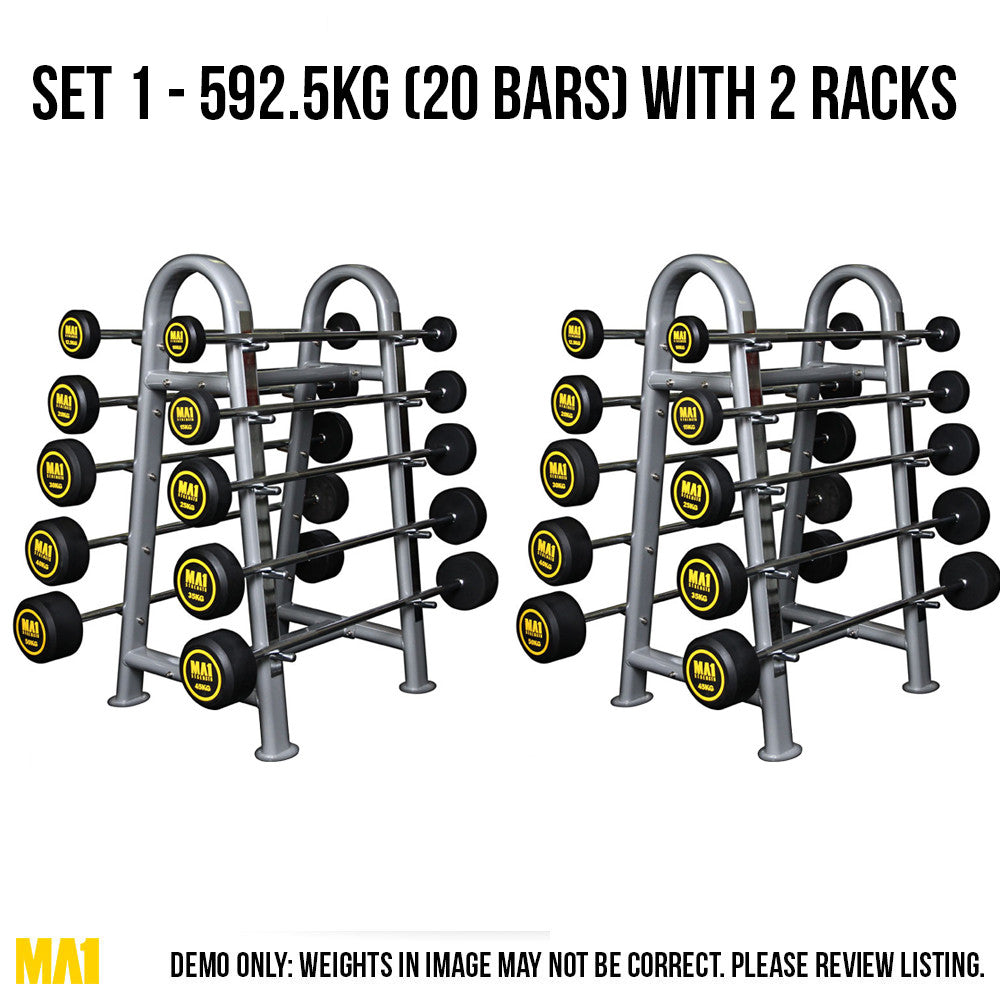 Fixed Barbell SET 1 - 592.5KG (20 Bars) with 2 Racks