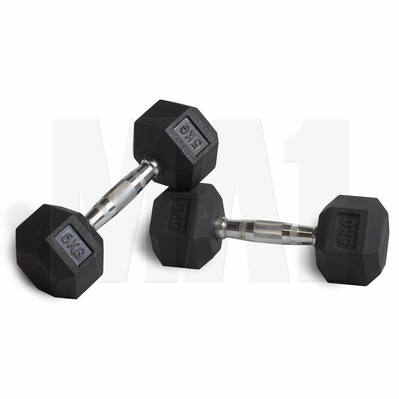 MA1 Rubber Hex Dumbbells - 5kg (Pair)