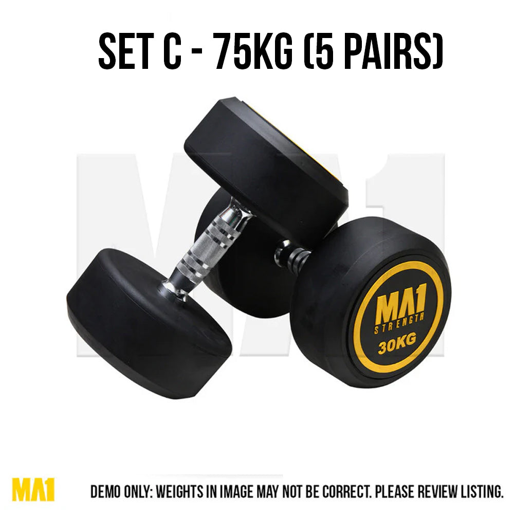 Yellow Round Head Dumbbell SET C - 75kg (5 Pairs)