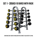 Fixed Barbell SET 1 - 285KG (10 Bars) with Rack